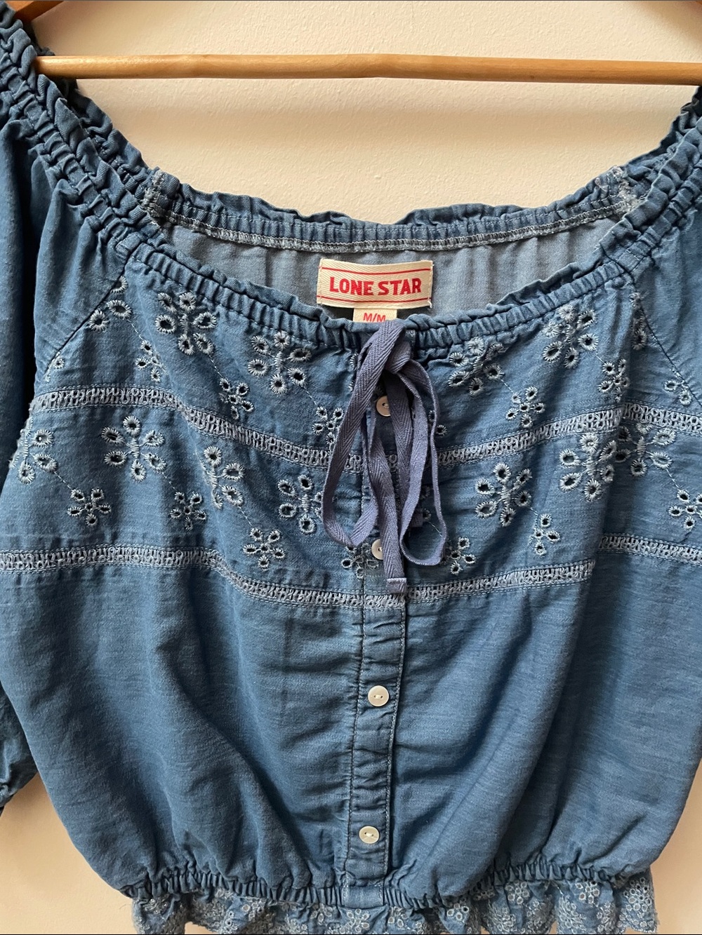 Lone Star Blue Off-Shoulder Cotton Peasant Top